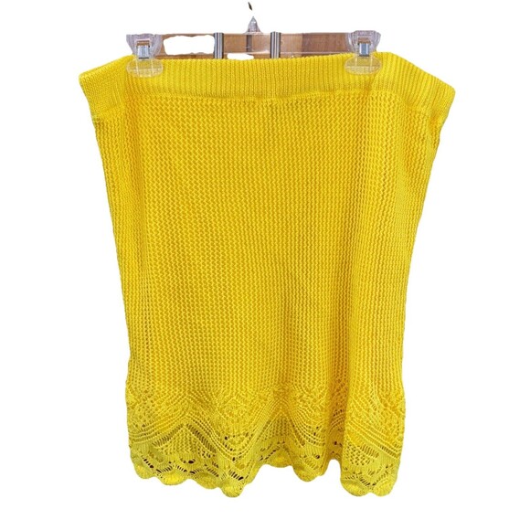 Almost Famous Knitted Skirt Top Set Women Yellow Sleeveless Elastic Waist 3X - Picture 2 of 13